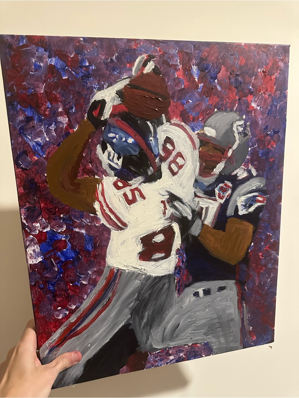 David Tyree Football Action Canvas original painting 16x20 Eli manning